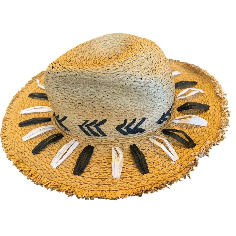 Vince Camuto Straw Sun Hat with Black and White Accents - Picture 8 of 8
